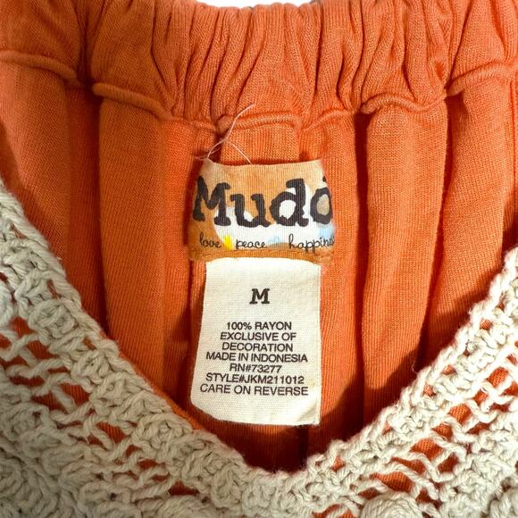 Y2K Mudd Crochet Orange Cream Sleeveless Racerback V-Neck Summer Dress Sz Medium - Picture 7 of 10